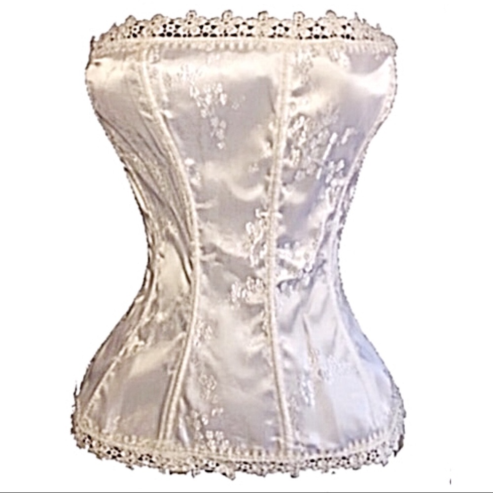 Corset! White Soft Satin W/Lace & Garters! NWTs! - Picture 2 of 7